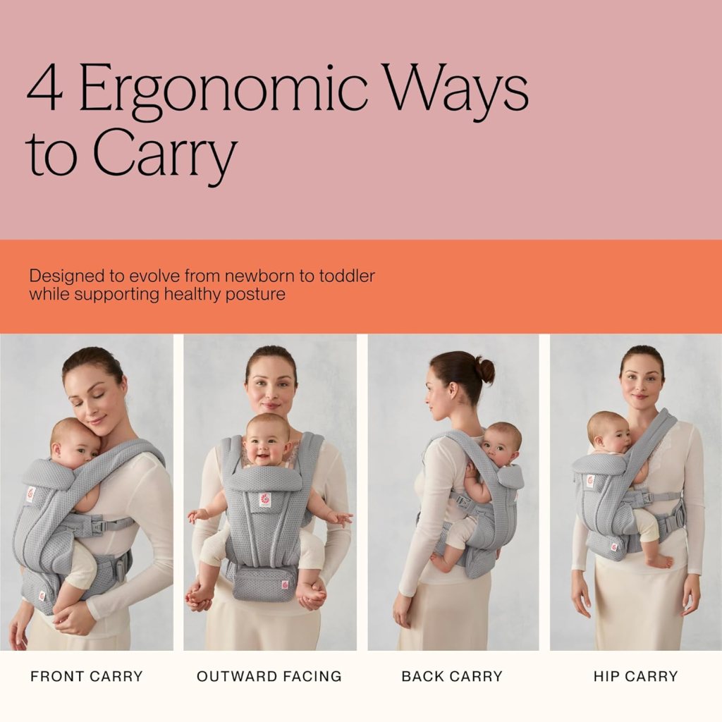 Image showing ergonomic ways the Ergobaby Omni Deluxe Carrier works