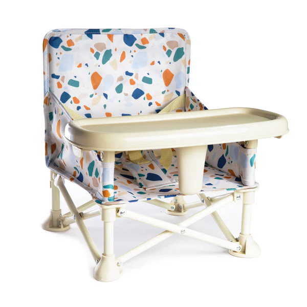 Front View of Terrazzo print Izimini Portable Booster Chair