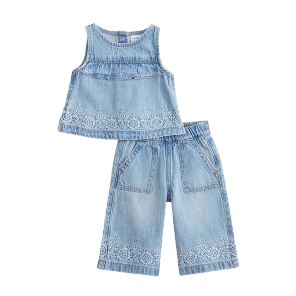 image of baby denim embroidered top & pants set