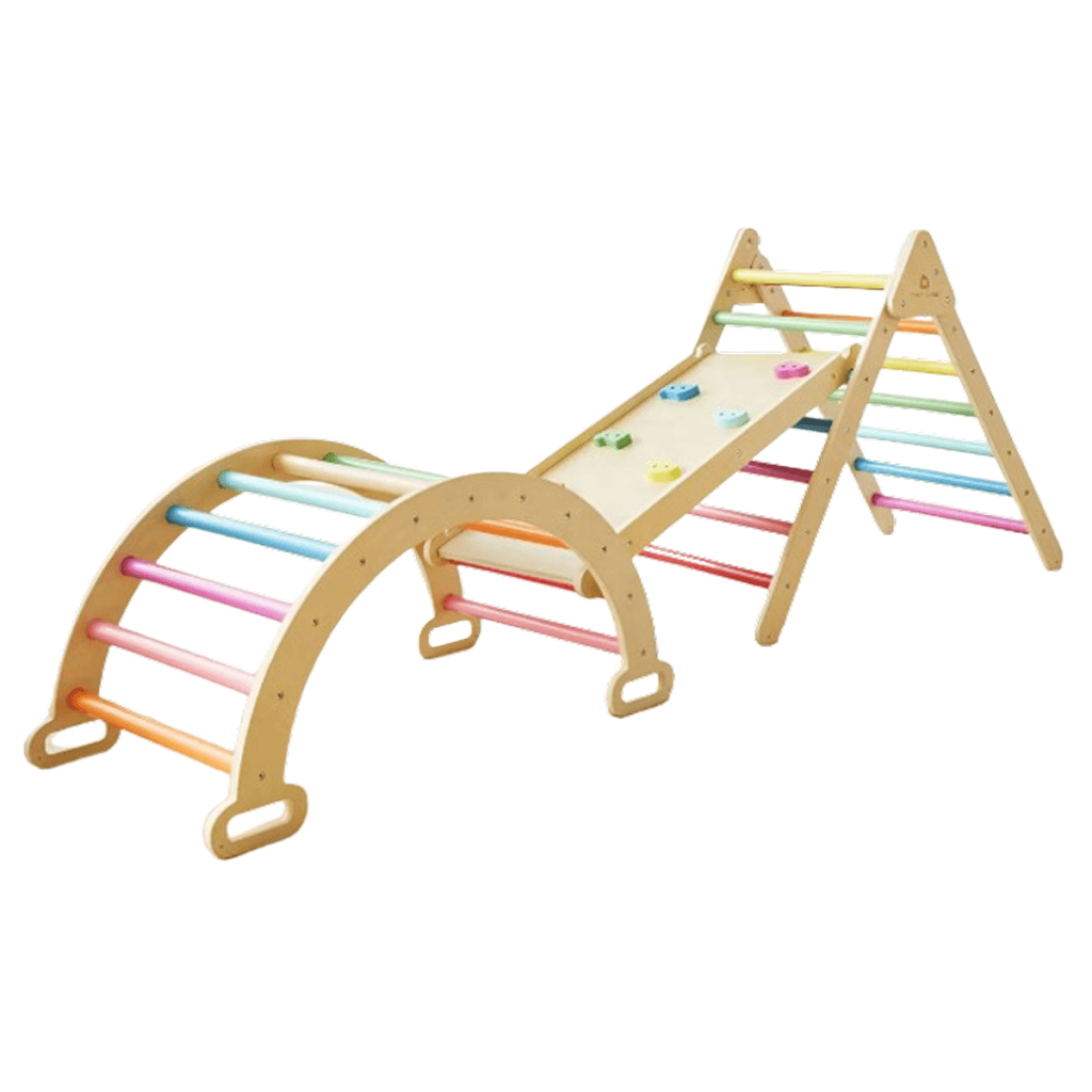 Image of rainbow colored children's pickler climbing set from tiny land