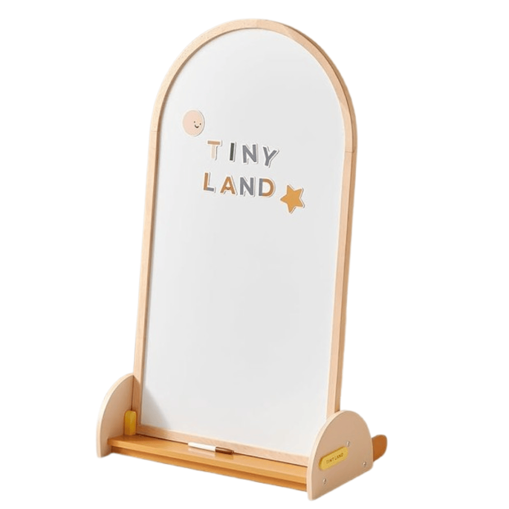 Image of children's easel with whiteboard, blackboard and magnetic qualities